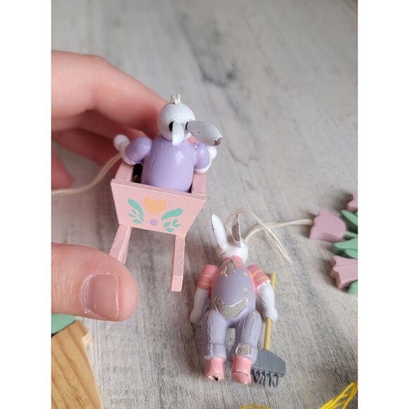 Vintage wooden Easter bunny egg Barrel AS IS ornament set Xmas spring - Picture 12 of 13